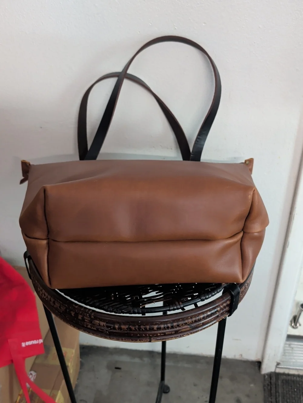 Portland Leather Goods Large Leather Zip Tote Bag Cognac Brown
